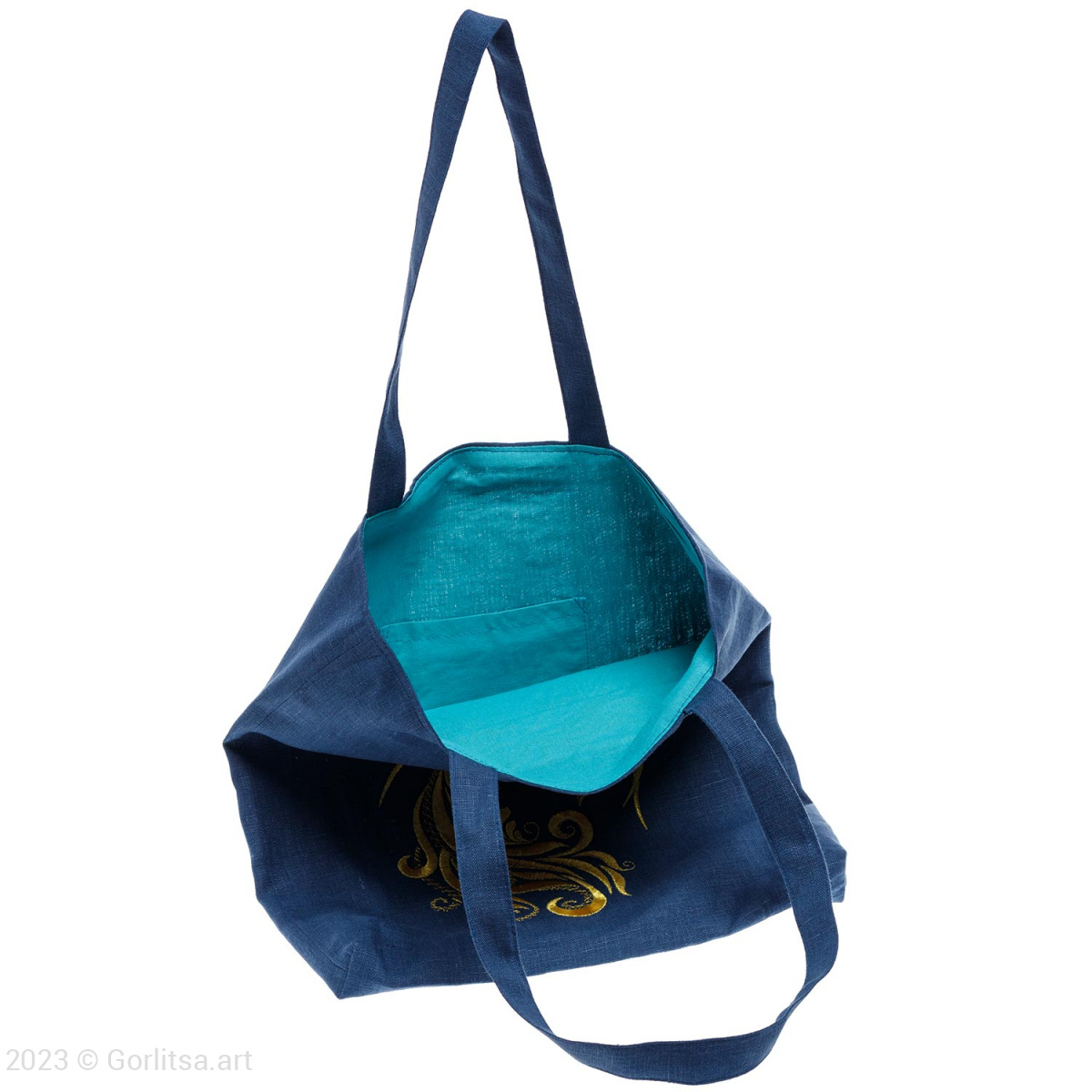 Льняная сумка-шоппер «Золотая лошадь» 62011-4, синий / золото лён Никифоровская мануфактура фото 4
