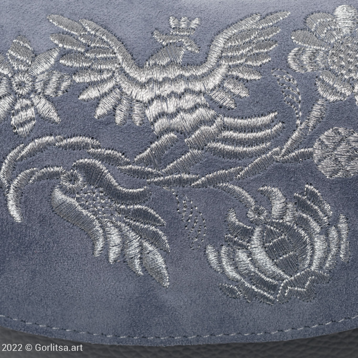 Сумка кожаная «Вещая птица» 1082/62026-15, серый / серебро нат. кожа Горлица-арт фото 4