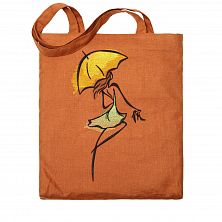 Льняная сумка-шоппер «Девушка с зонтом» 62018-2-2, терракотовый / шёлк