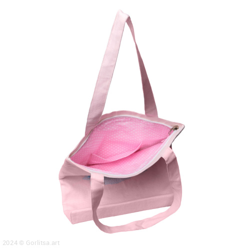 Льняная сумка-шоппер «Фламинго» 62075-3, розовый / шёлк лён Никифоровская м–ра фото 4