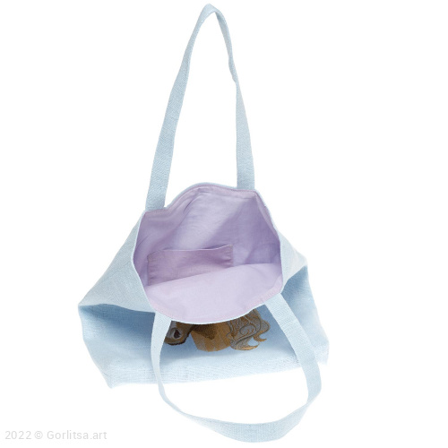 Льняная сумка-шоппер «Лошадь в цветах» 62011-8, голубой / шёлк лён Никифоровская мануфактура фото 4