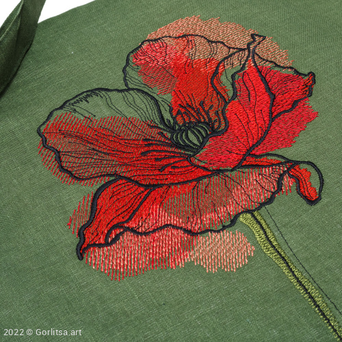 Льняная сумка-шоппер «Красный мак» 62020-1-2 зелёный/ шёлк лён Никифоровская мануфактура фото 2