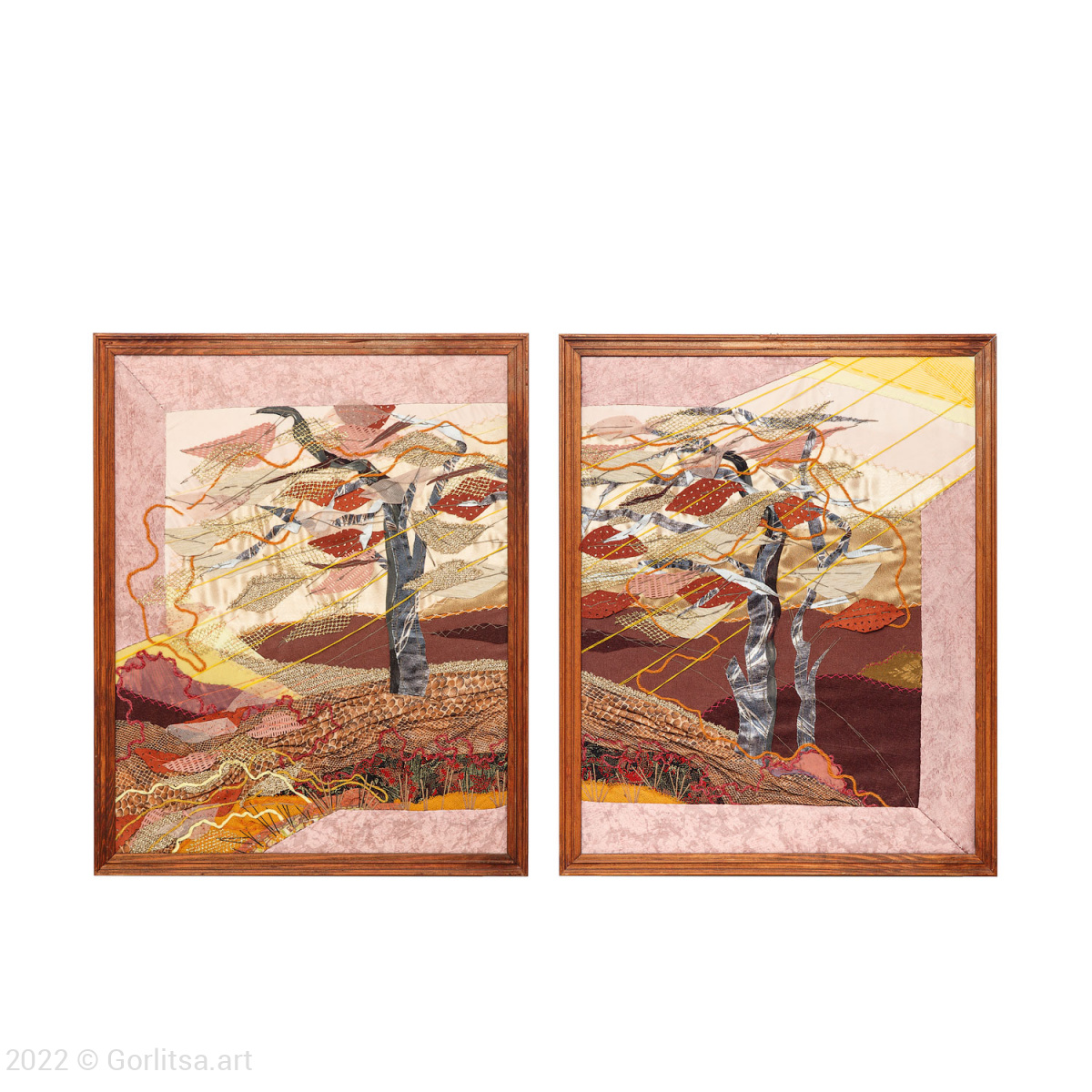 Панно диптих «Листопад» в технике арт-квилт, ручная работа  Савельева Н.К.
