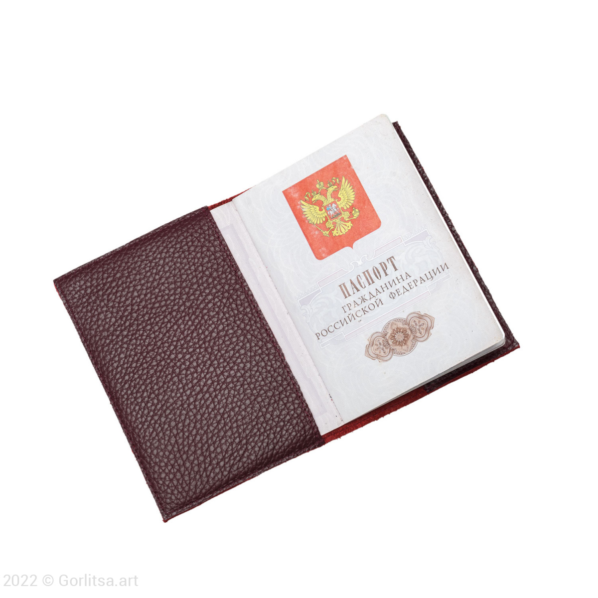 Обложка для паспорта «Завиток» 60131-2-2, кожа, цвет: бордовый/ золото  нат. кожа Никифоровская мануфактура фото 2