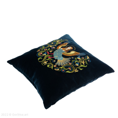 Подушка бархатная «Сирин» 62003-1-1, тёмно-синий / золото, шёлк бархат Никифоровская мануфактура фото 5