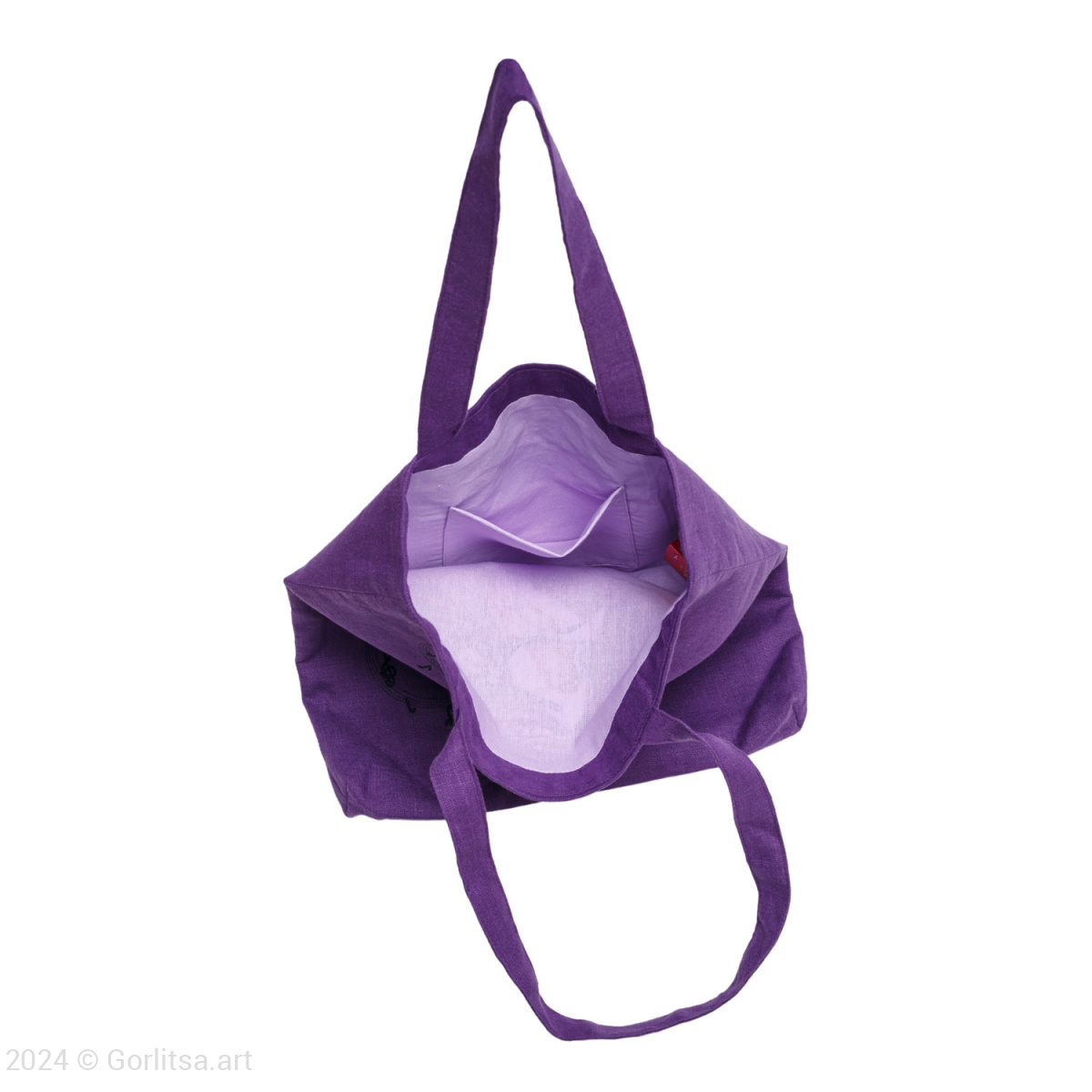 Льняная сумка-шоппер «Девушка со скрипкой» 62018-4-2, фиолетовый/ шёлк лён Никифоровская м–ра фото 4