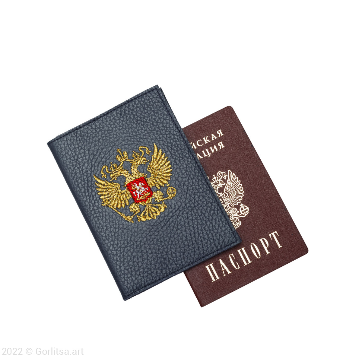 Обложка для паспорта «Герб» 60131-1-3, кожа, цвет: синий/ золото  нат. кожа Никифоровская мануфактура