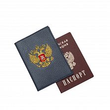 Обложка для паспорта «Герб» 60131-1-3, кожа, цвет: синий/ золото 