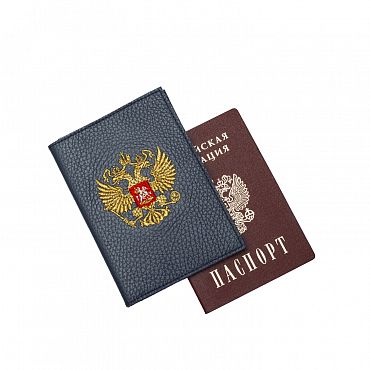 Обложка для паспорта «Герб» 60131-1-3, кожа, цвет: синий/ золото 