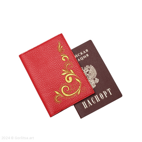 Обложка для паспорта «Завиток» 60131-2, кожа, цвет: красный/ золото нат. кожа Никифоровская м–ра