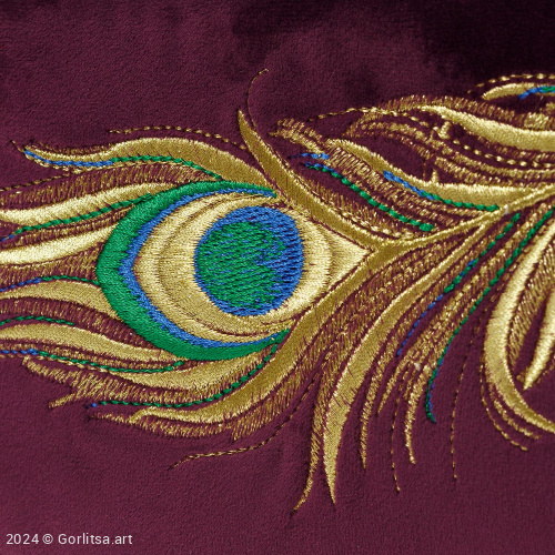 Косметичка «Перо» а11/88 фиолетовый / золото, шёлк велюр Горлица.Арт фото 3