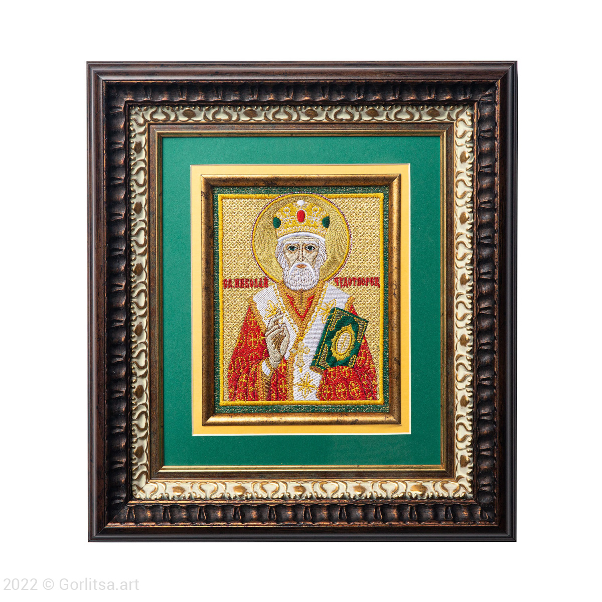 Икона «Николай Чудотворец», 60138-1, темный багет, 34*38 габардин Никифоровская мануфактура