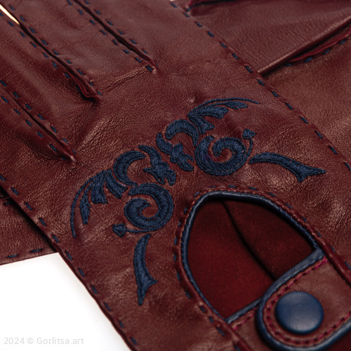 Перчатки «Драконы» 6/4 бордовый / шёлк; кожа нат. кожа Мастерская Елены Комовой фото 6