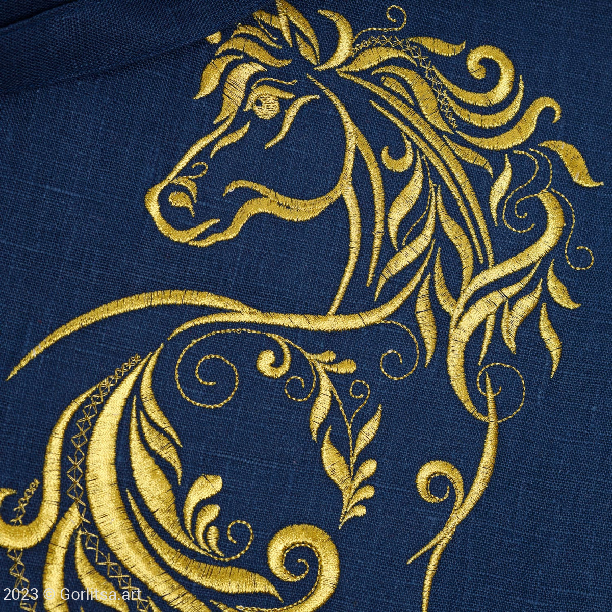 Льняная сумка-шоппер «Золотая лошадь» 62011-4, синий / золото лён Никифоровская мануфактура фото 2