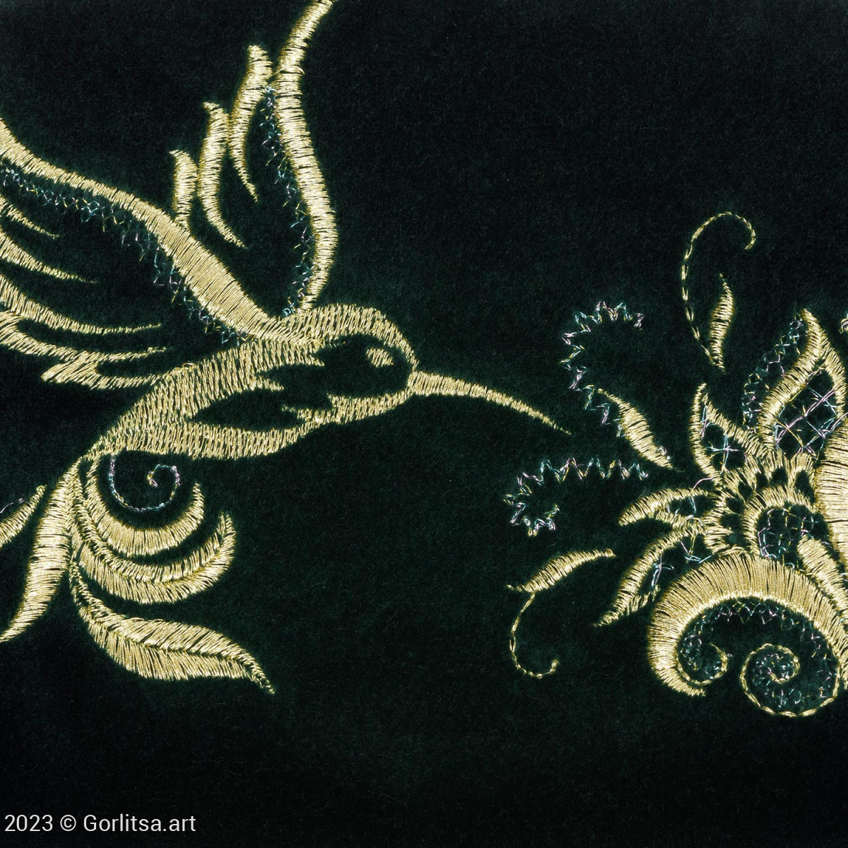 Косметичка бархатная «Колибри» м.2015, 62032-1, зелёный/золото бархат Никифоровская мануфактура фото 5