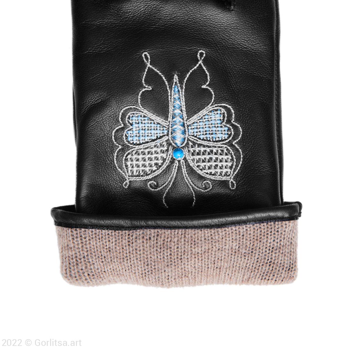Перчатки женские «Бабочка»,112/154, цвет: чёрный, /серебро, кожа нат. кожа Киселева Г.А. фото 4