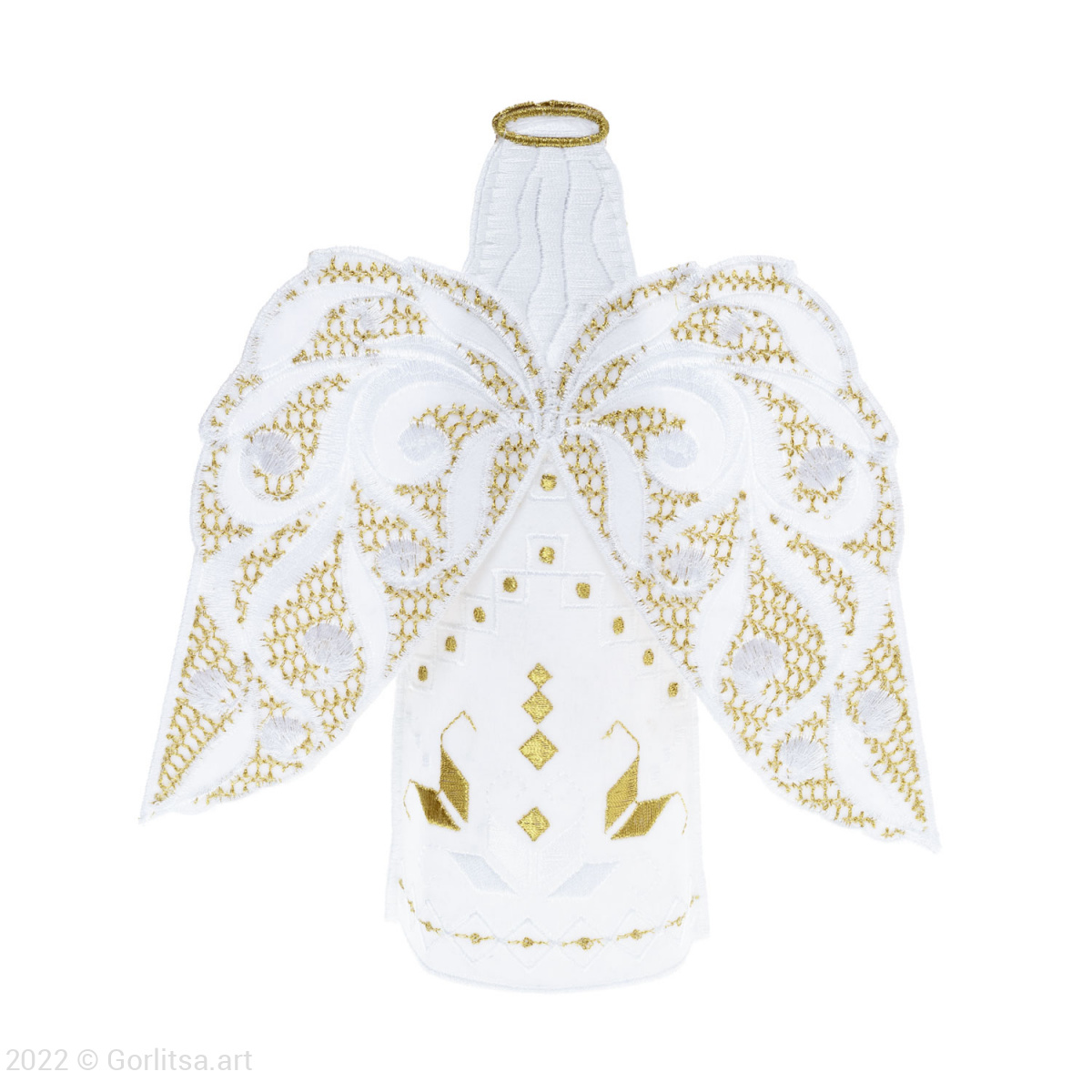Кукла интерьерная «Ангел Рождественский» белый/ шёлк, золото хлопок Никифоровская мануфактура фото 3