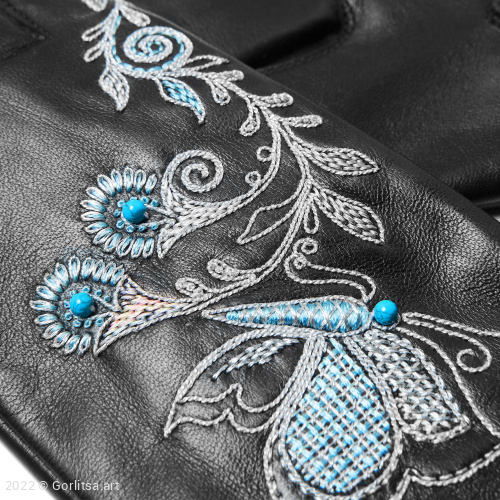Перчатки женские «Бабочка»,112/154, цвет: чёрный, /серебро, кожа нат. кожа Киселева Г.А. фото 5