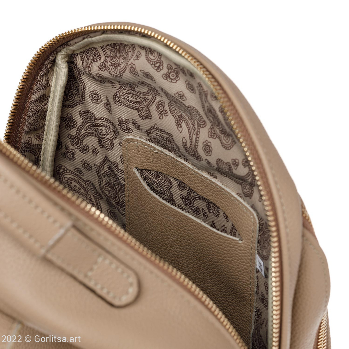 Рюкзак кожаный «Белочка в лесу» м.1110, бежевый/ золото нат. кожа Горлица-арт фото 7