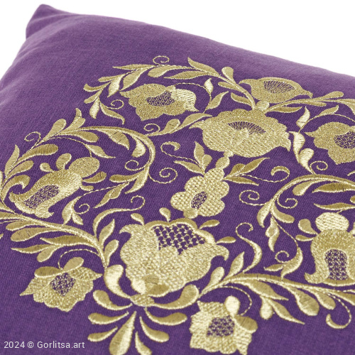 Подушка льняная «Букет» 62017-8, фиолетовый / золото лён Никифоровская м–ра фото 5