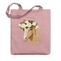 Льняная сумка-шоппер «Лошадь в цветах» 62011-8 розовый / шёлк