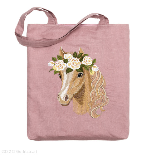 Льняная сумка-шоппер «Лошадь в цветах» 62011-8 розовый / шёлк лён Никифоровская мануфактура