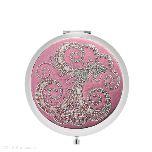Зеркало «Нарцисс», цвет: розовый /серебро/ нат. кожа нат. кожа Мастерская Галины Киселёвой