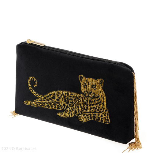 Косметичка «Леопард» а24/105 чёрный / золото велюр Горлица.Арт фото 2