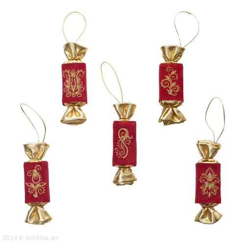 Подарочный набор из 5 конфет, замша, бордовый / золото нат. замша Мастерская Галины Киселёвой