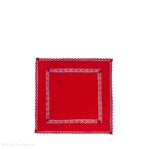 Салфетка «Традиция», размер 50х50 см, красный лён Кружевной край фото 2
