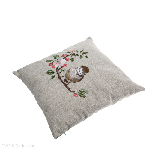 Подушка льняная «Воробей» 62017-4-1, серый / шелк лён Никифоровская мануфактура фото 2