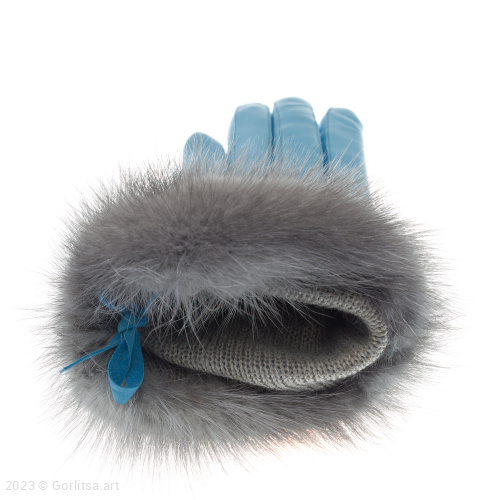 Перчатки с меховой опушкой, 20/45 цвет: голубой / серебро / кожа кожа, мех норки Мастерская Ольги Ефремовны фото 5