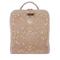 Рюкзак кожаный «Горлица» м. 934, пудровый / золото, шёлк 