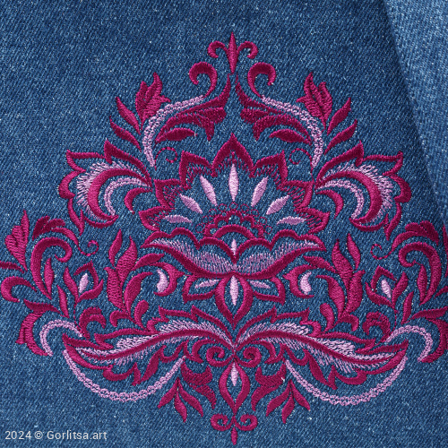 Сумка «Каменный цветок» м.26207, 62058-1-3 джинса синяя/ шёлк нежно-розовый, серебро джинса Никифоровская м–ра фото 3