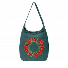 Льняная сумка «Маки» м303411 62082-1, зелёный / шёлк