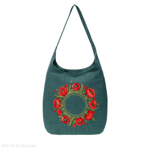 Льняная сумка «Маки» м303411 62082-1, зелёный / шёлк лён Никифоровская мануфактура
