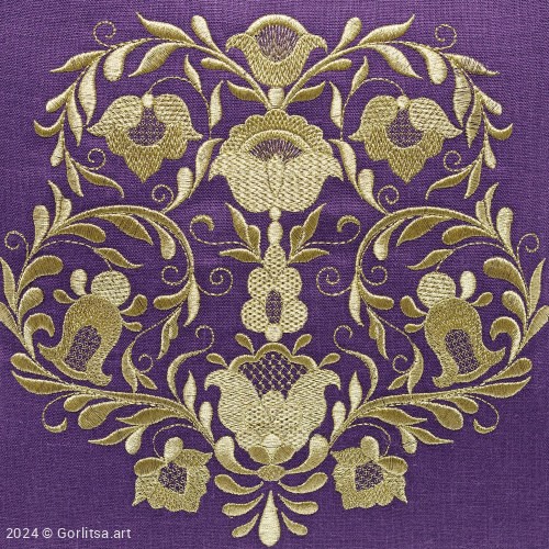 Подушка льняная «Букет» 62017-8, фиолетовый / золото лён Никифоровская м–ра фото 4