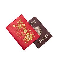 Обложка для паспорта «Незабудка» 900/160, экокожа цвет: красный /золото