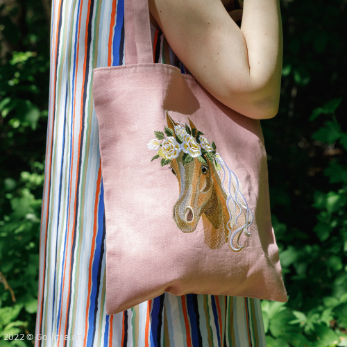 Льняная сумка-шоппер «Лошадь в цветах» 62011-8 розовый / шёлк лён Никифоровская мануфактура фото 3