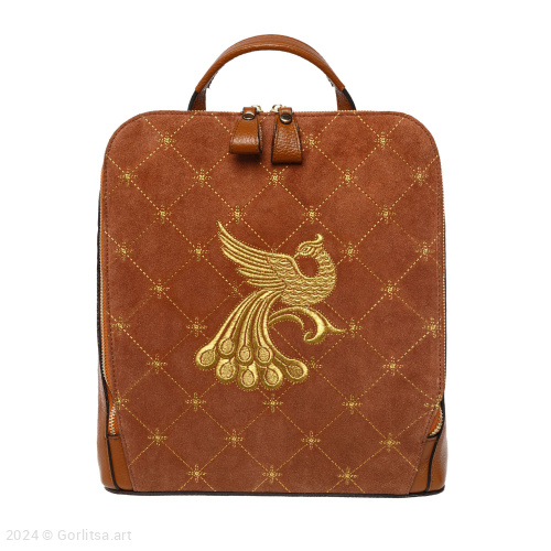 Рюкзак кожаный «Сказочная птица» 934/62026, коричневый / золото нат. кожа Горлица.Арт