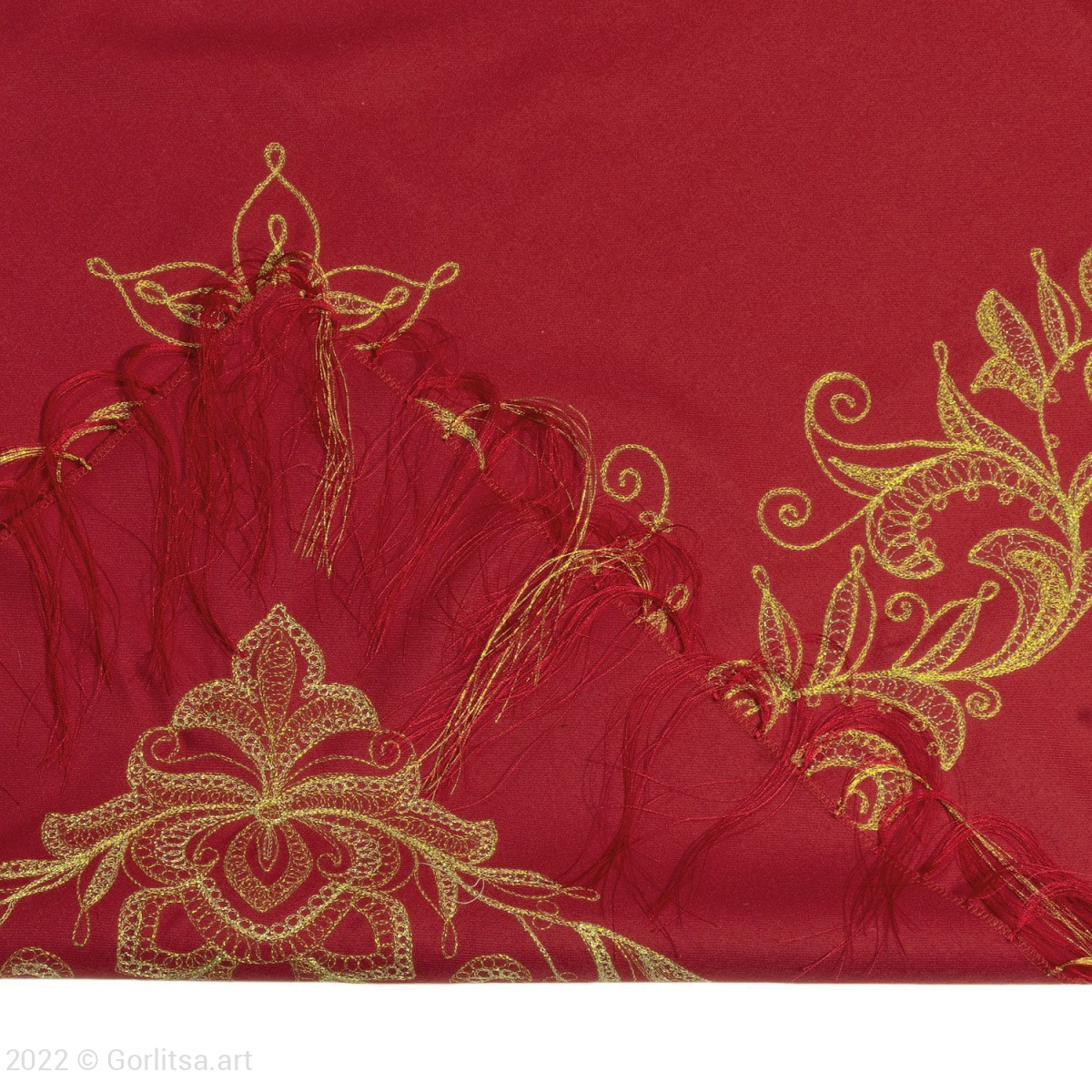 Платок «Орхидея», р.1058, цвет: красный, /золото/, шерсть шерсть Торжокские золотошвеи фото 2