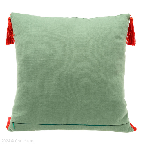 Подушка льняная «Маки», 62017-10-1, светло-зелёный / шёлк лён Никифоровская м–ра фото 4