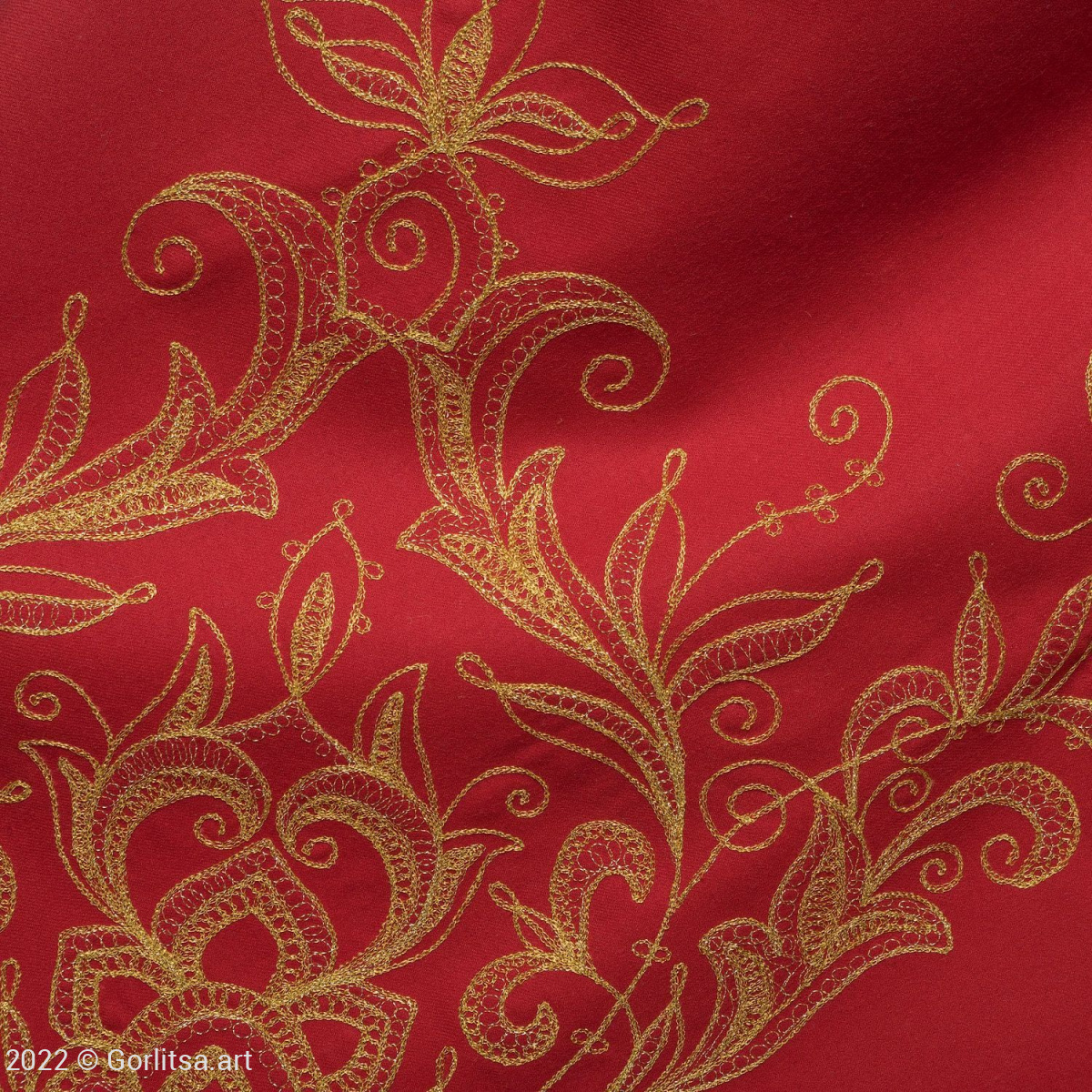 Платок «Орхидея», р.1058, цвет: красный, /золото/, шерсть шерсть Торжокские золотошвеи фото 4