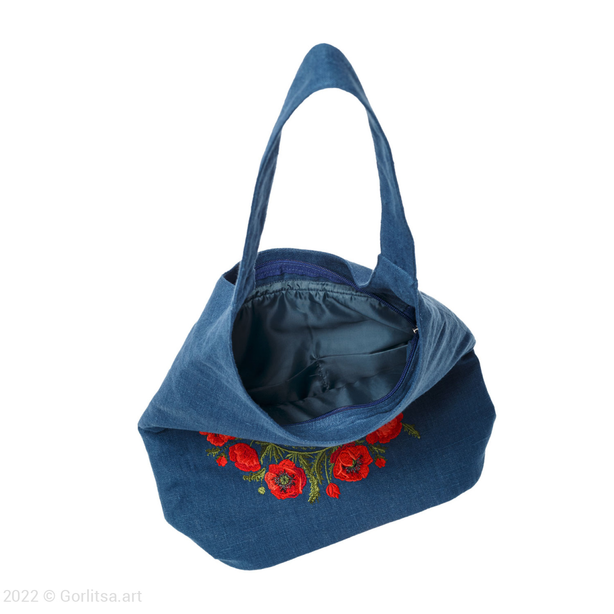 Льняная сумка «Маки» м303411 62082-1-2, синий / шёлк лён Никифоровская мануфактура фото 5