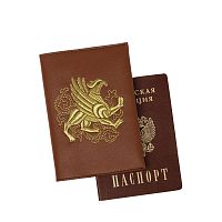 Обложка для паспорта «Грифон» а10/63 коричневый / золото