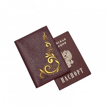 Обложка для паспорта «Завиток» 60131-2-2, кожа, цвет: бордовый/ золото 