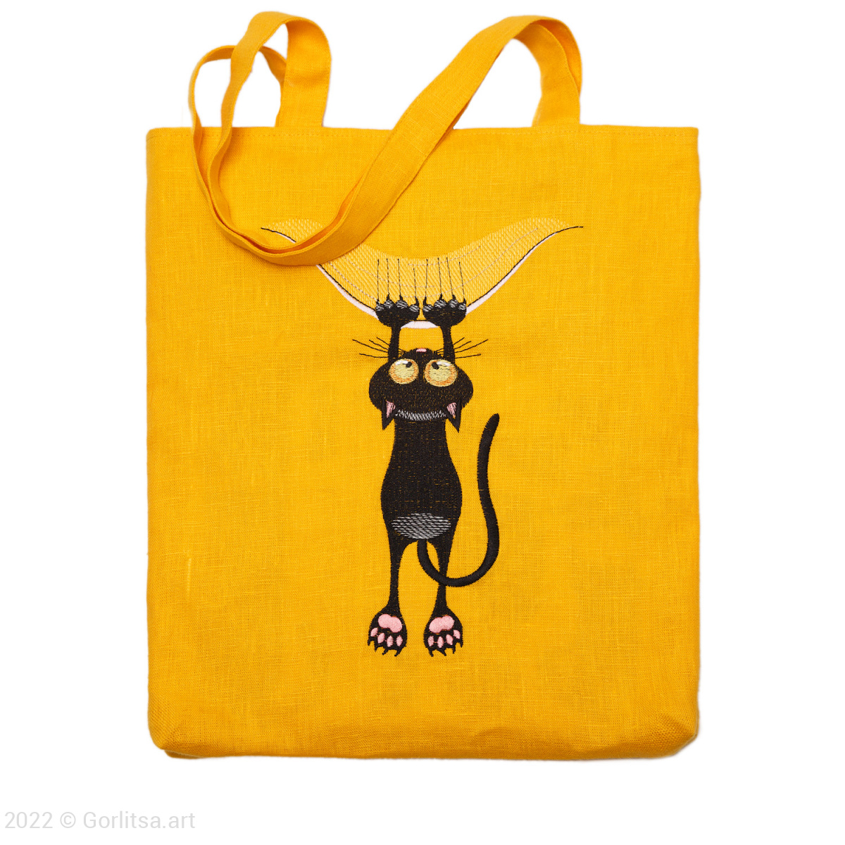 Льняная сумка-шоппер «Котик» 62011-13, жёлтый/ шёлк  лён Никифоровская мануфактура