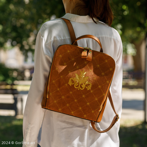 Рюкзак кожаный «Лилия» 934/62026, коричневый / золото нат. кожа Горлица.Арт фото 2