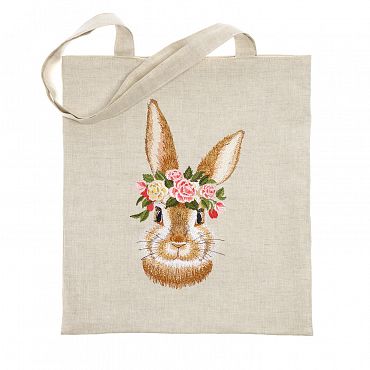 Льняная сумка-шоппер «Пушистый кролик» 62011-2, серый / шёлк 