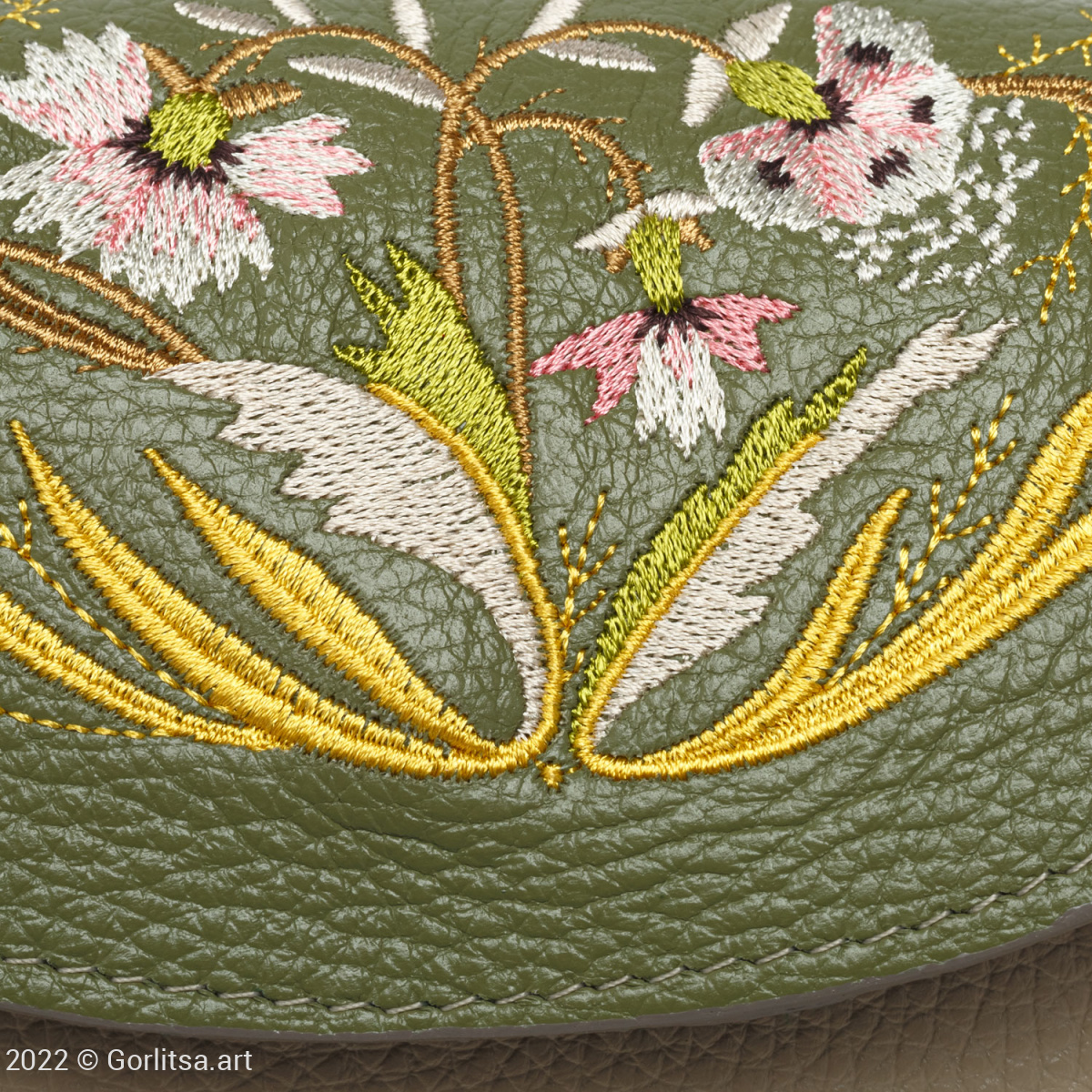Сумка кожаная «Полевые цветы» 1082/62026-12, серо-зелёный / шёлк нат. кожа Горлица-арт фото 6